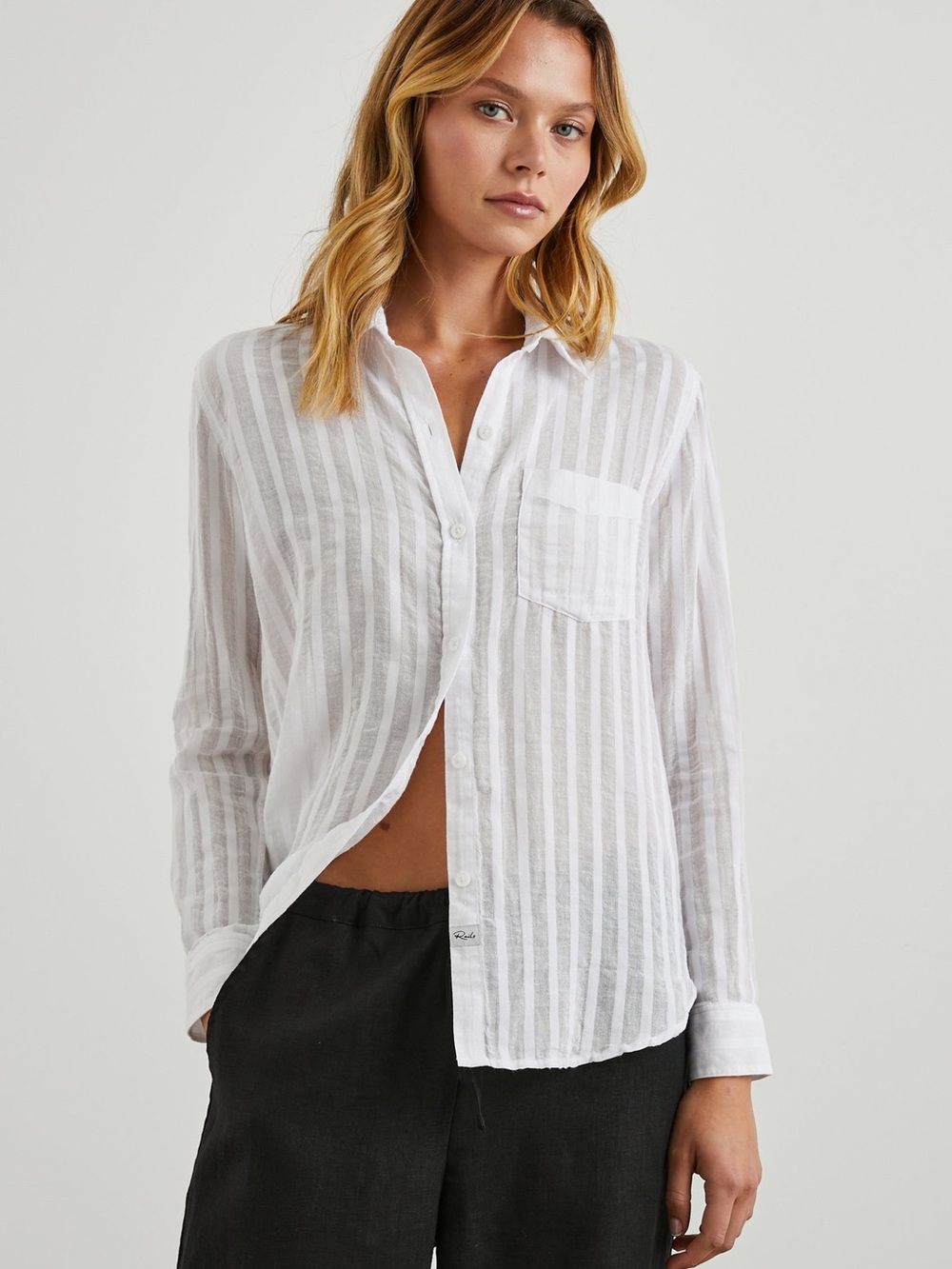 Rails Charli White Shadow Stripe Cotton Button Down Shirt XS